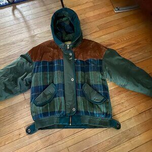 Vintage J.Gallery Hooded Wool Blend Bomber Plaid Suede Lined Jacket - Size S
